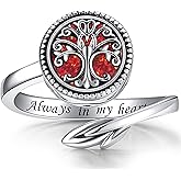 Tree of Life Urn Ring for Ashes 925 Sterling Silver Adjustable Family Tree with Opal Memorial Keepsake Jewelry Always in My Heart Cremation Ring for Women