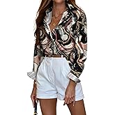 Sarin Mathews Button Down Shirts for Women Dressy Casual Long Sleeve Blouses Printed Collared Business Work Tops