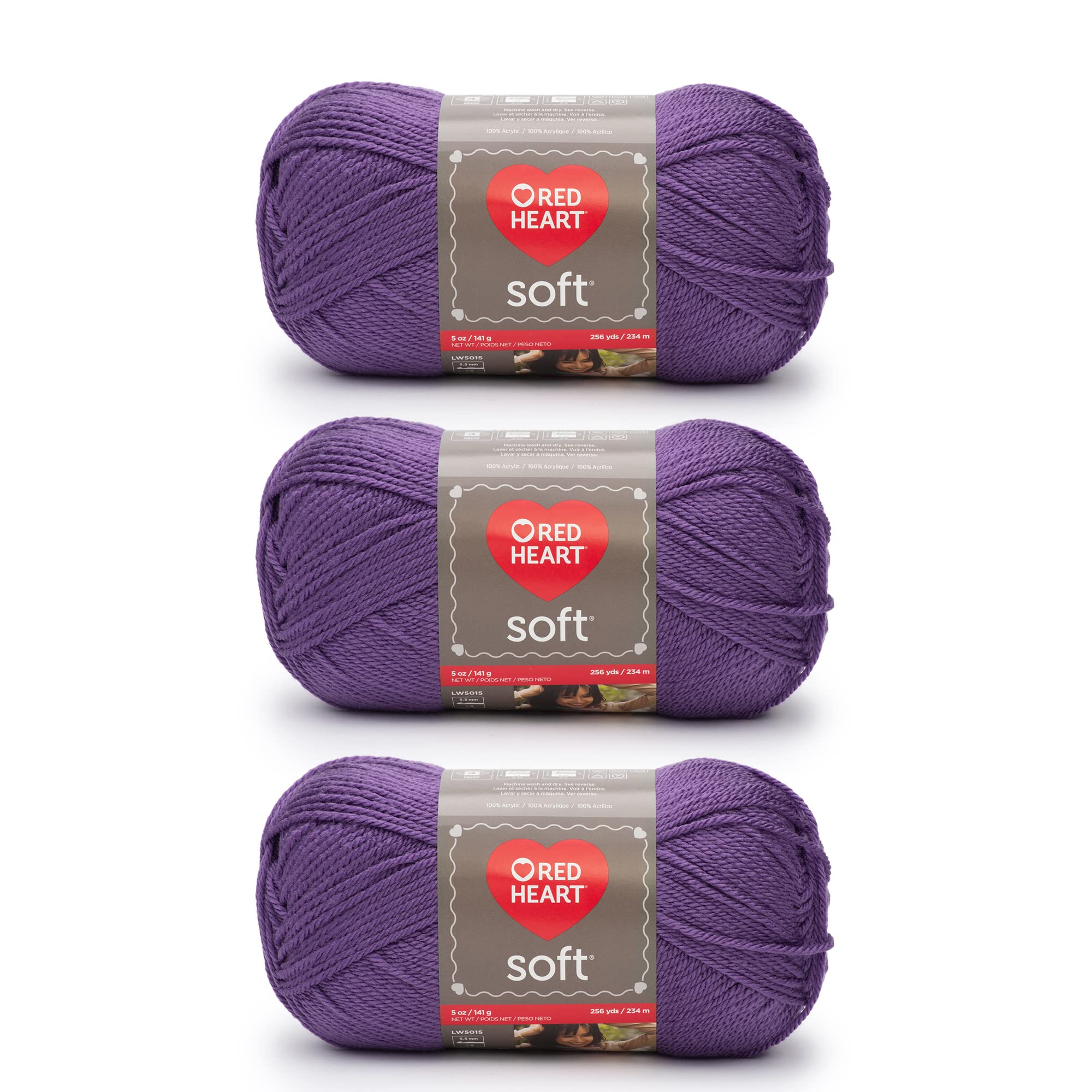 Red Heart Yarn, Acrylic, Lavender, Pack of 3