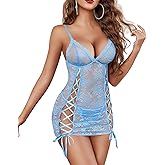 Avidlove Lingerie for Women Sexy Lace Up V Neck Babydoll Floral Sleepwear Strap Boudoir Outfit