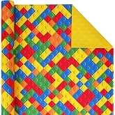 BIOBROWN Building Blocks Wrapping Paper for Boys Girls Birthday Party | 17 inch X 33 feet, Reversible, Building Bricks, Toy Lovers