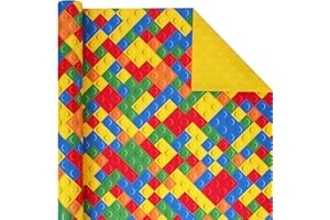 BIOBROWN Reversible Building Blocks Wrapping Paper for Boys Girls - 17 Inch X 33 Ft - Colorful Building Bricks Design Gift Wrap Paper for Kids Birthday Party Toy Lovers