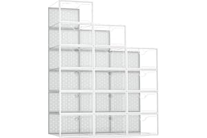 Pinkpum 15 Pack X-Large Shoe Storage Boxes Fit US Size 11, Shoe Organizer for Closet Clear Plastic Stackable Shoe Dispaly Case Holder Bins, Sneaker Storage for Sneakerheads White for Home and Family