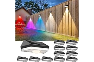 UGDLUCK Solar Fence Lights,Warm White & Cool White & RGB 7Colors ＆ Color Changing Mode IP65 Waterproof Solar Lights Outdoor for Deck/Patio/Backyard/Wall/Pool/Fence/Railing/Step(12Pack)