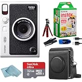 Fujifilm Instant Mini EVO Hybrid Camera Bundle with 20 Instant Film Sheets + 32GB Memory Card + Carrying Case + Flex Tripod + BluebirdSales Cleaning Cloth (Black)