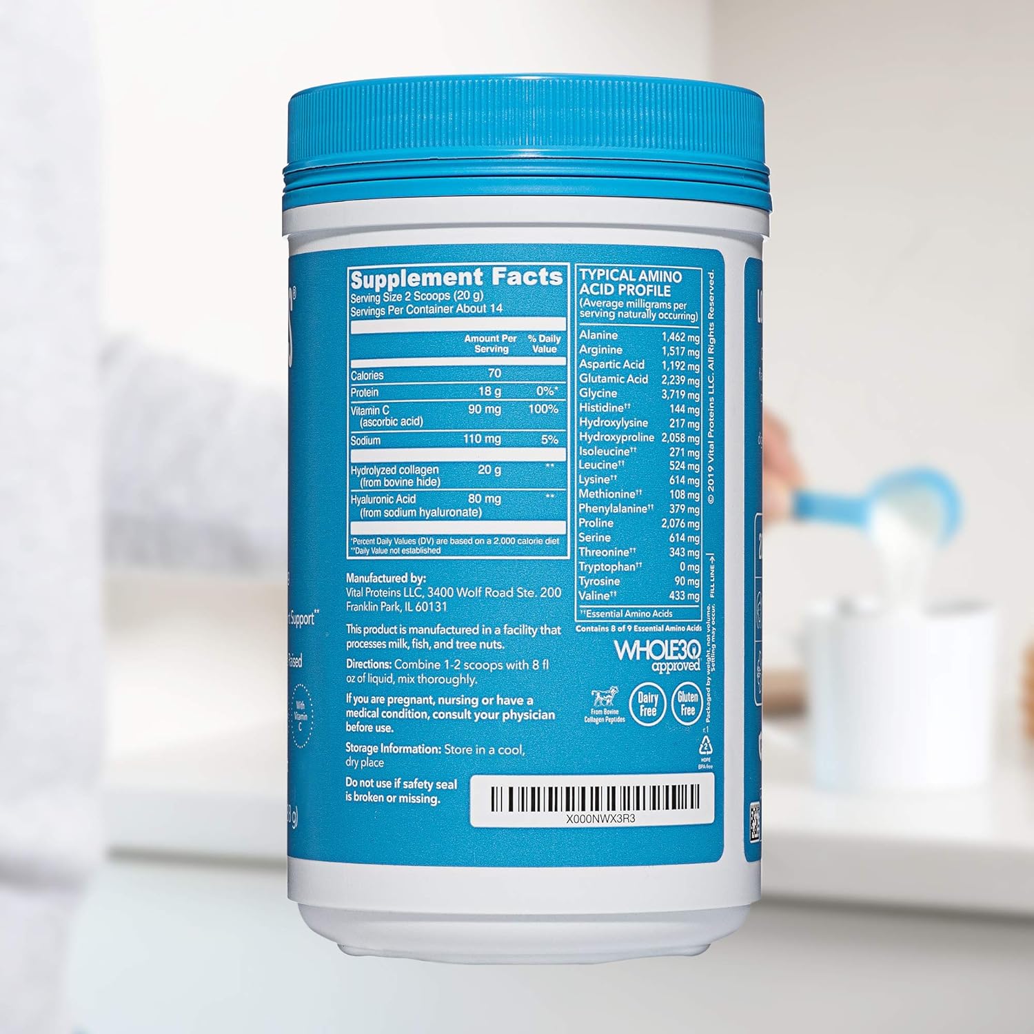 Vital Proteins Collagen Peptides Powder - Pasture Raised, Grass Fed, unflavored 20 oz: Health & Personal Care