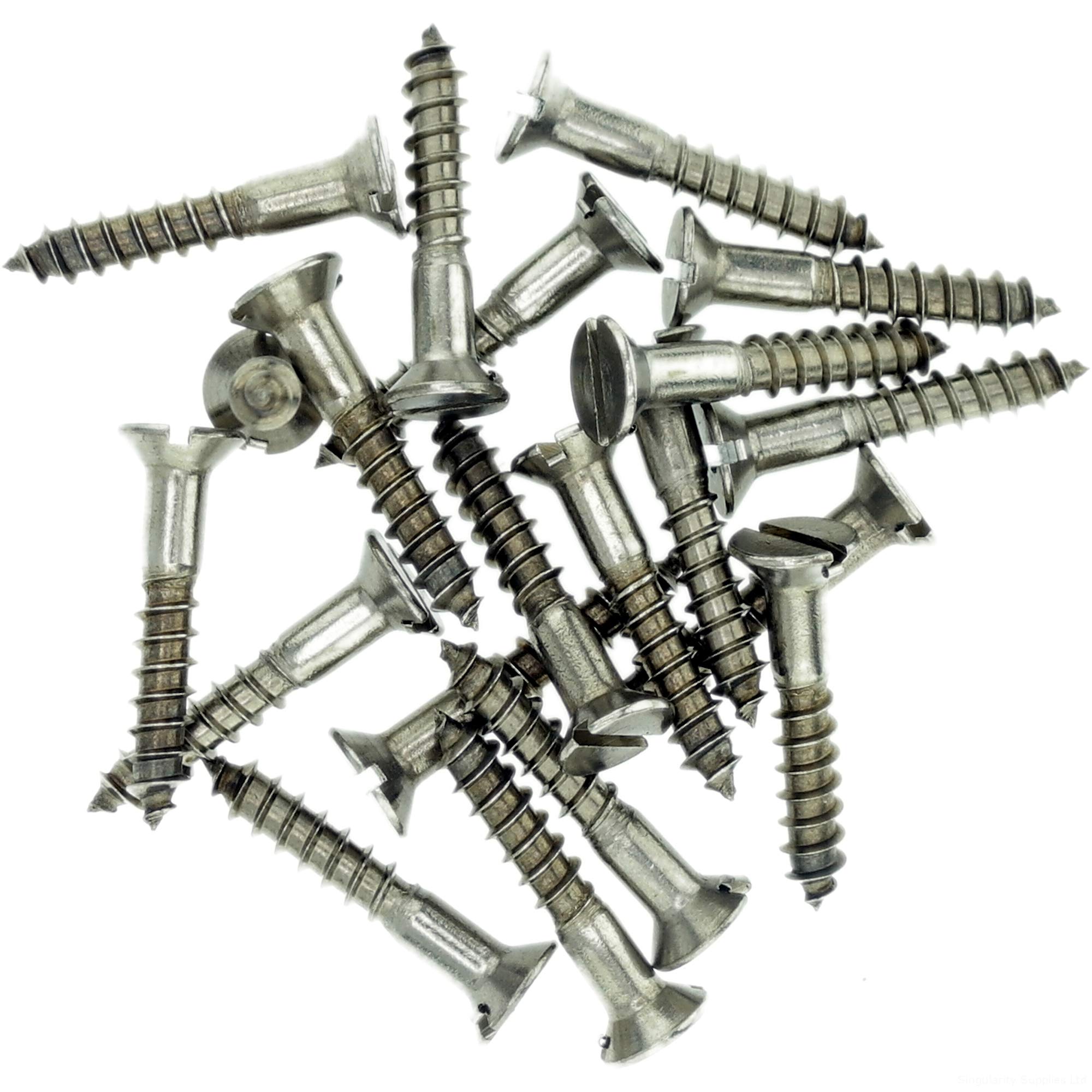 No.3 x 0.48 (2.5mm x 12mm) Slot Countersunk Wood Screw - Stainless Steel (A2) (Pack of 20)