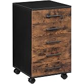 HOOBRO 5-Drawer File Cabinet, Office Filing Cabinet with Drawers, Wooden Mobile Storage Cabinet with Wheels, for Makeup, Home Office, Easy Assembly, Rustic Brown BF05WJ01G1