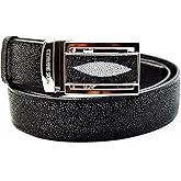 EXSOOTTI NEW BLACK GENUINE STINGRAY LEATHER MEN AUTO BUCKLE METAL BUCKLE BELT 1.5 X 45 INCHES.