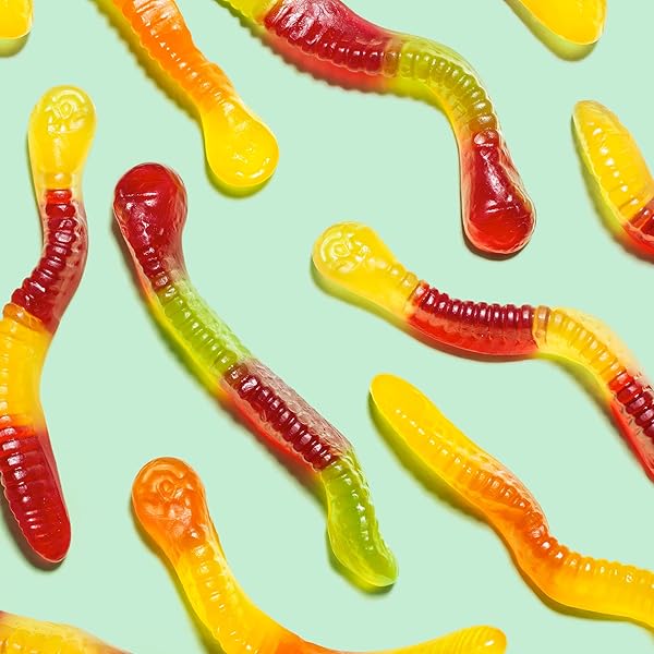 BLACK FOREST GUMMY WORMS CANDY, MADE WITH REAL FRUIT JUICE, RESEALABLE BAG, 5 POUND BULK BAG