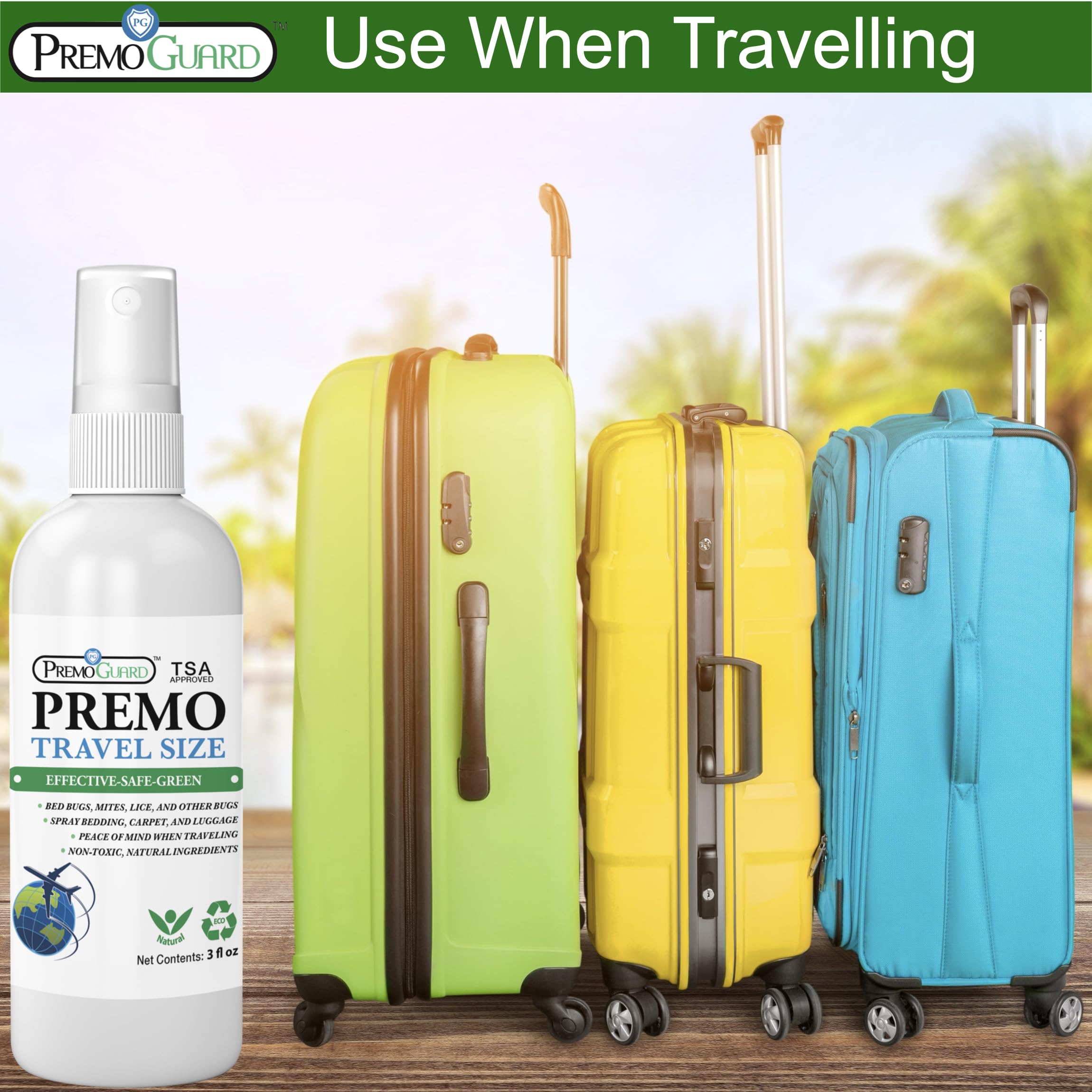 Travel Bed Bug & Mite Killer Spray by Premo Guard 3 oz – Child & Pet Safe – Fast Acting – Stain & Odor Free – Best Protection – Carryon Bag Approved