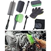 oesee 8 Pack Motorcycle Cleaning Kit - Professional Safe for Chrome/Engine/Tires, Hard Reach Brush, Microfiber Mitt, Detailing Tools, Drying Towel &amp; Wax Applicators
