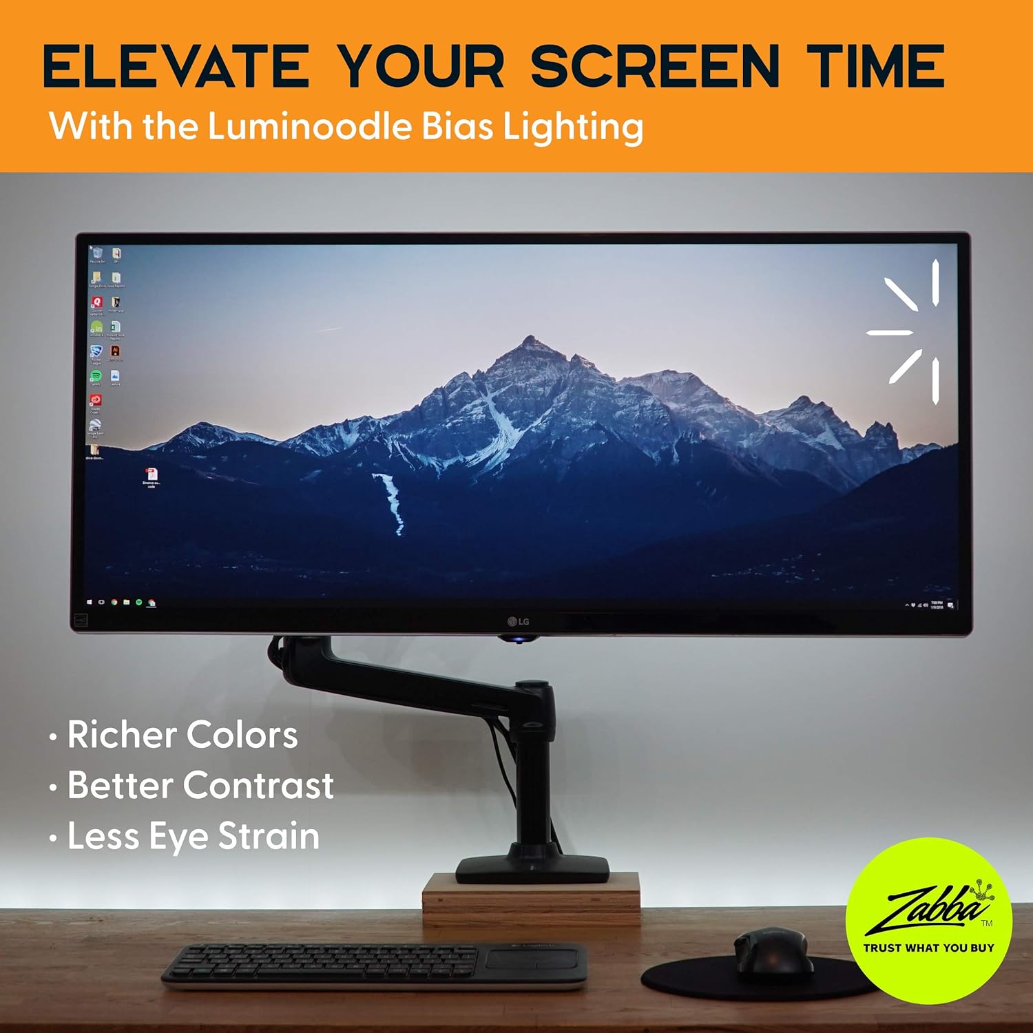 Luminoodle USB Bias Lighting, Ambient Home Theater Light, LED Backlight Strip, 6500K Accent Lighting to Reduce Eye Strain - Image 3