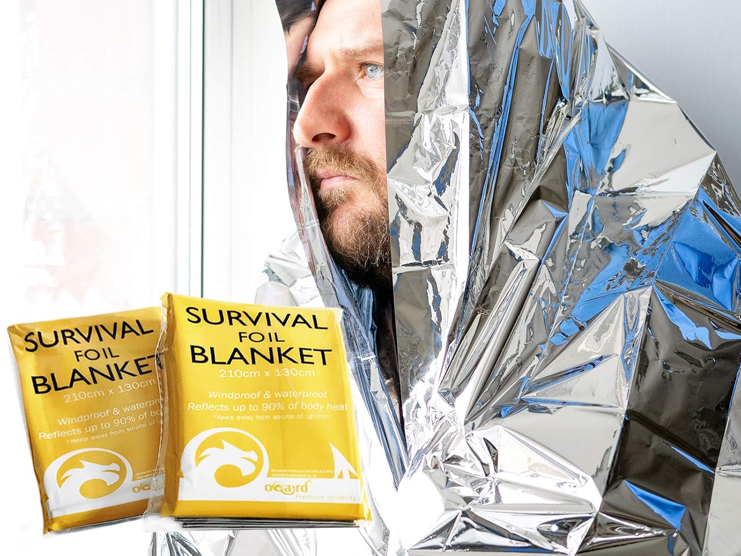 Oqard Survival Foil Blanket 210 cm x 130 cm - Pack of 2, 2 Blankets, 210cm x 130cm - Image 3