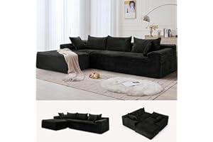 Korser 108" Sectional Couches for Living Room, Modular Sectional Sofa with L-Shape Chaise, Cloud Couch, Comfy Corduroy Fluffy Couch with Deep Seat and Side Pockets, No Assembly Required
