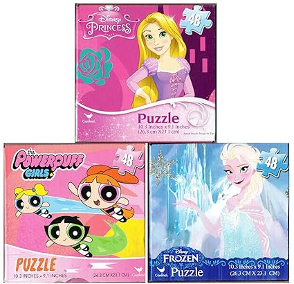 Amazon Com Disney Princesses Powerpuff Frozen Elsa Anna Bundle Of 3 48 Pieces In A Really Cool Cube Shaped Box Great Starter Puzzles For Young Girls Ages 6 10 3 Inch X 9 1 Inch