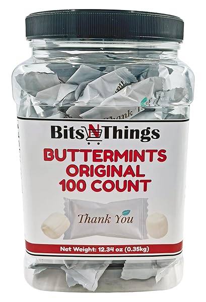 BITS N THINGS THANK YOU BUTTERMINTS, INDIVIDUALLY WRAPPED SOFT MINT CANDIES – PACK OF 100 (ORIGINAL BUTTERMINT)