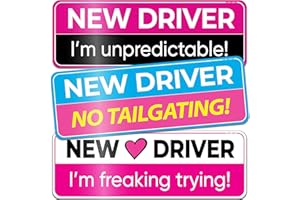 3-Pack HEY-OKEY New Driver Magnet for Car – Metal Only (Not for Plastic/Aluminum) – Funny Pink Please Be Patient Reflective Magnetic Bumper Sticker – Removable Rookie Safety Signs – 10 x 3.5 in