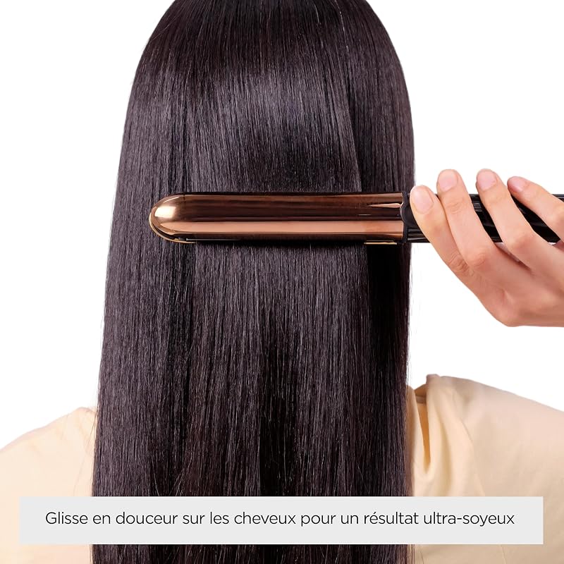 Lisseur Cheveux Straight And Curl Brilliance - Plaques en titane, Ionique Anti-Frisottis, Chauffe rapide en 15 Secondes, Design métallique incurvé, 5 réglages de température, ST482E