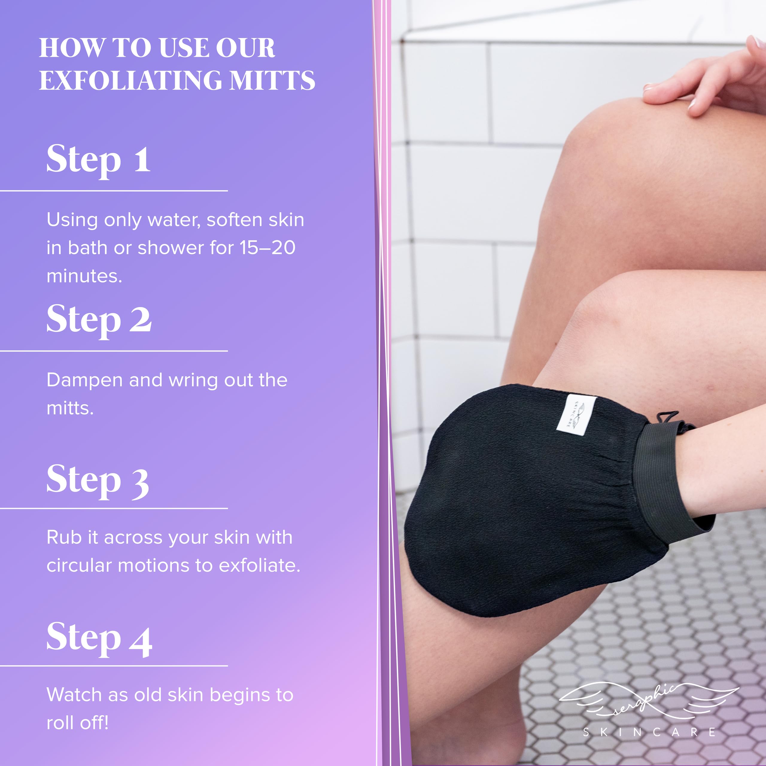 Seraphic Skincare Korean Exfoliating Mitts (2pcs) Exfoliator Gloves