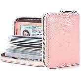 Suweibuke Genuine Leather Credit Card Holder Zipper Wallet RFID Blocking Secure Card Case ID Case Organizer (Pink)
