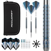 Accudart Steel Tip Dart Set 6.0, 80% Tungsten | High-density tungsten for tight groupings. Gem cut pixel grip, CNC-machined. Polycarbonate shafts. 6-inch leather case.