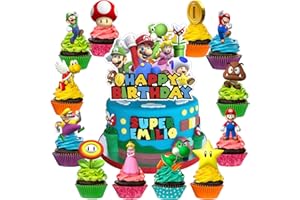 TEOY Mario Birthday Party Supplies, 25PCS Cake Cupcake Toppers Decorations for Mario Party Supplies Decor