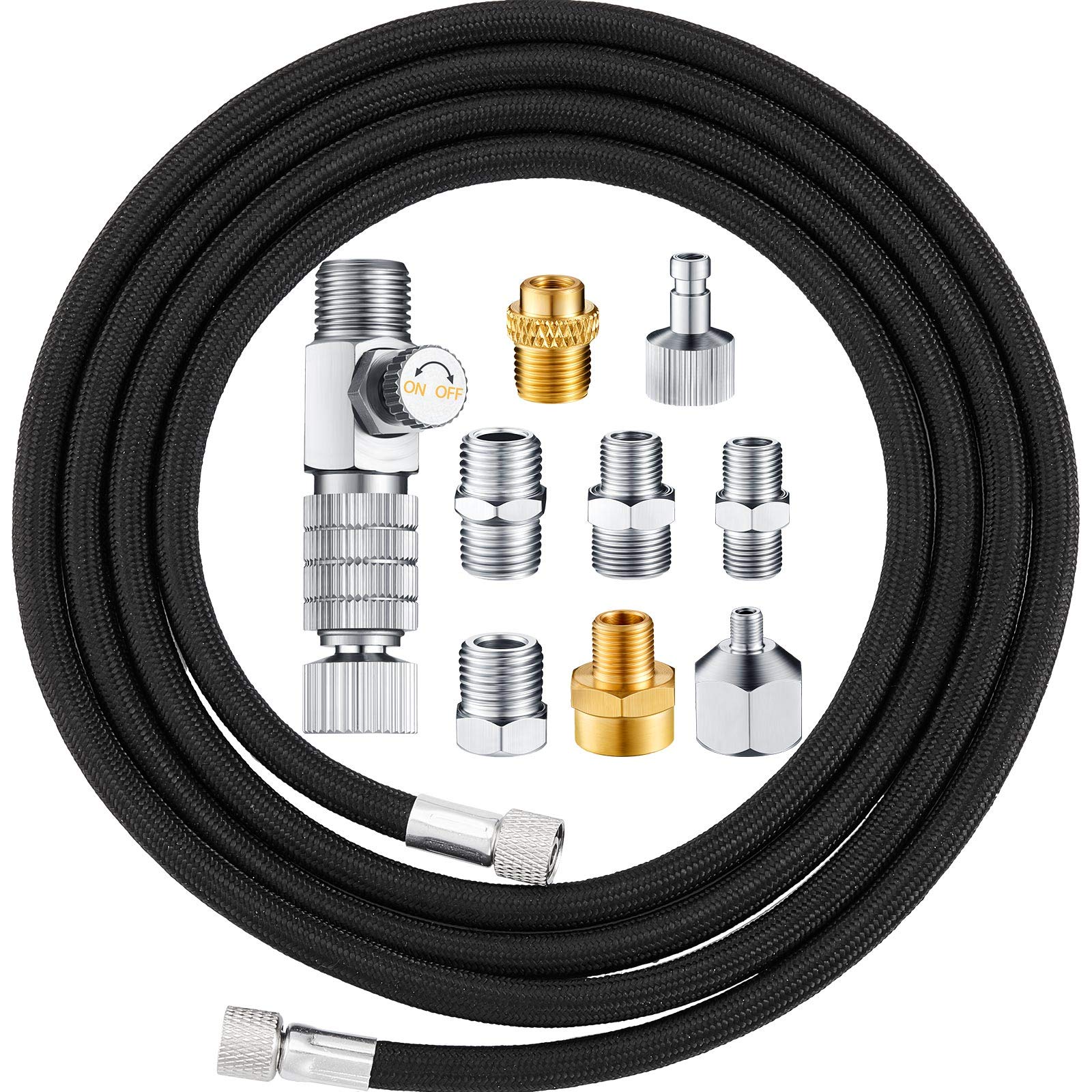 Photo 1 of 10 Pieces Airbrush Hose 6ft Nylon Braided Hose with Quick Release Disconnect Coupler, Airbrush kit for Air Compressor and Adapter