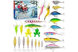 EVEANRO Fishing Advent Calendar 2024 Adult Men Teen Boys,24 Days Christmas Countdown Advent Calendar Fishing Lure Baits Tackle Set with Minnow Crankbait VIB Spoons Popper Fishing Gifts for Anglers