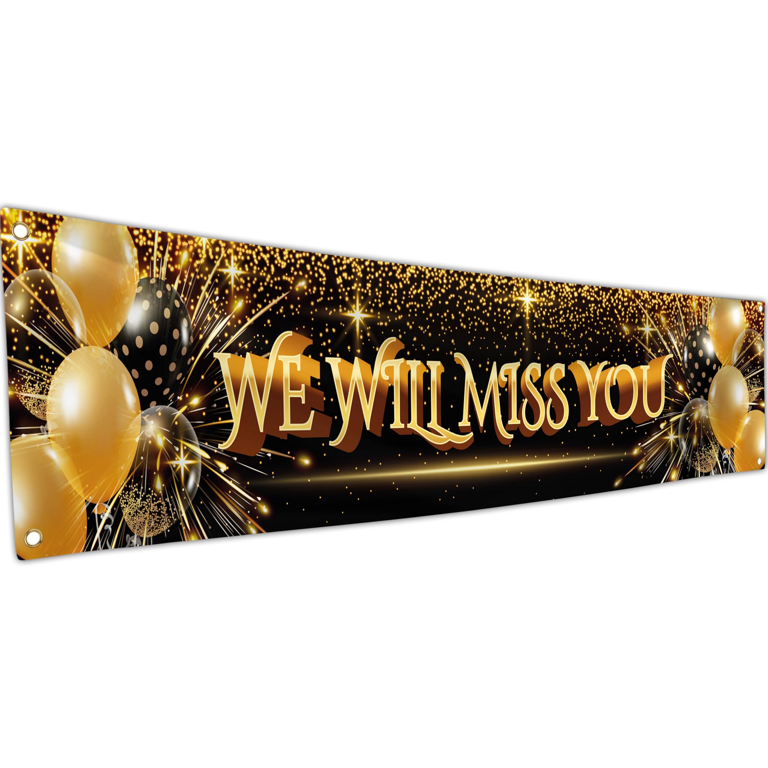 Good Luck Banner - Sorry Your Leaving Decorations 180 x 40cm - We Will Miss You Goodbye Farewell Banner (Black & Gold)