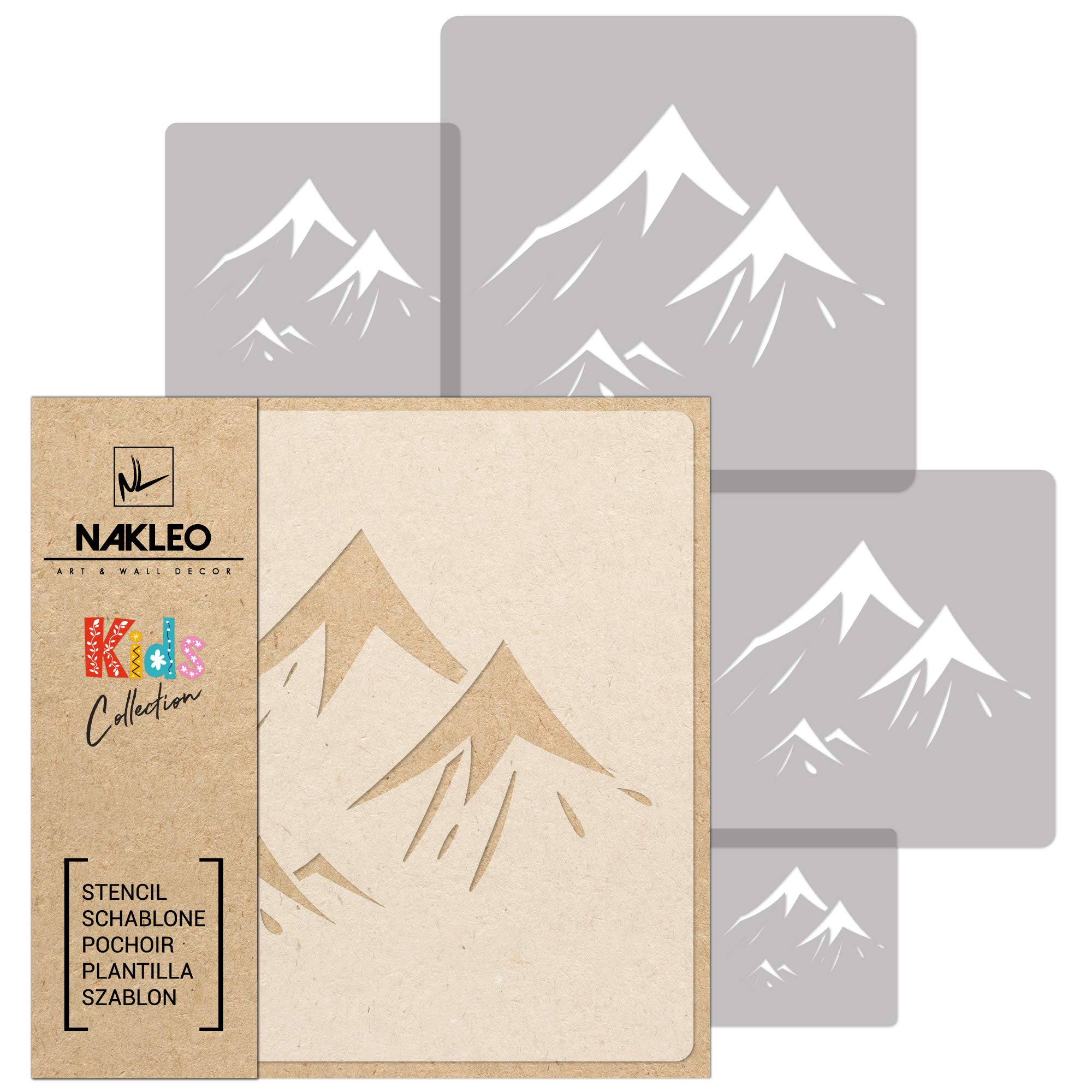 NAKLEO Painting Stencils Set for Nursery Room, 5 Pcs Templates 9x9 to 34x34cm Mountain Climbing Hilltop, Plastic and Reusable Drawing Stencils, Decor, Craft DIY Wall Furniture