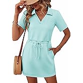 Deer Lady 2025 Casual Summer T Shirt Dress for Women Drawstring Short Sleeve V Neck Mini Shift Dresses with Pockets