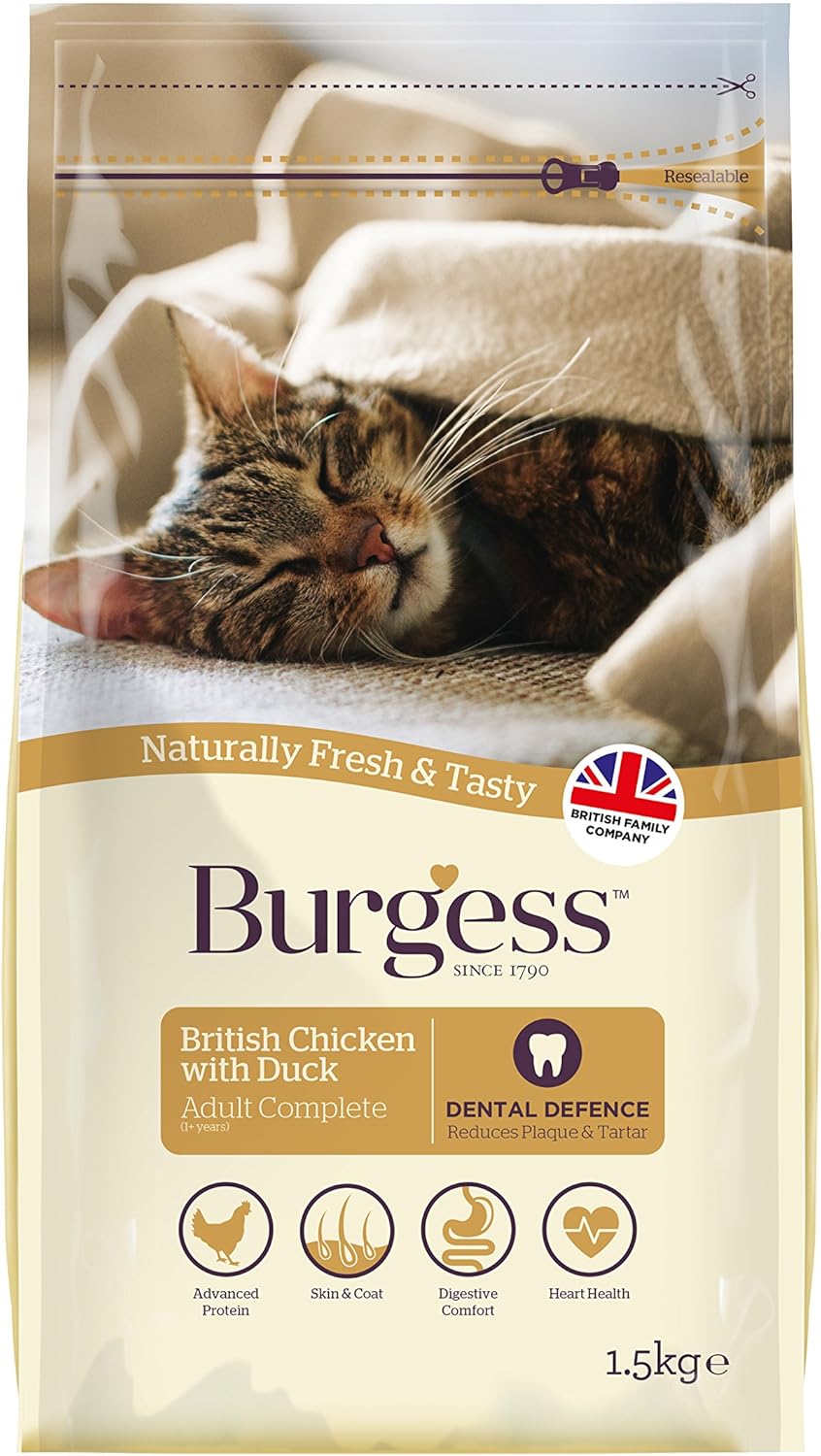 Burgess Adult Cat Food British Chicken and Duck, 1.5 kg Amazon.co.uk