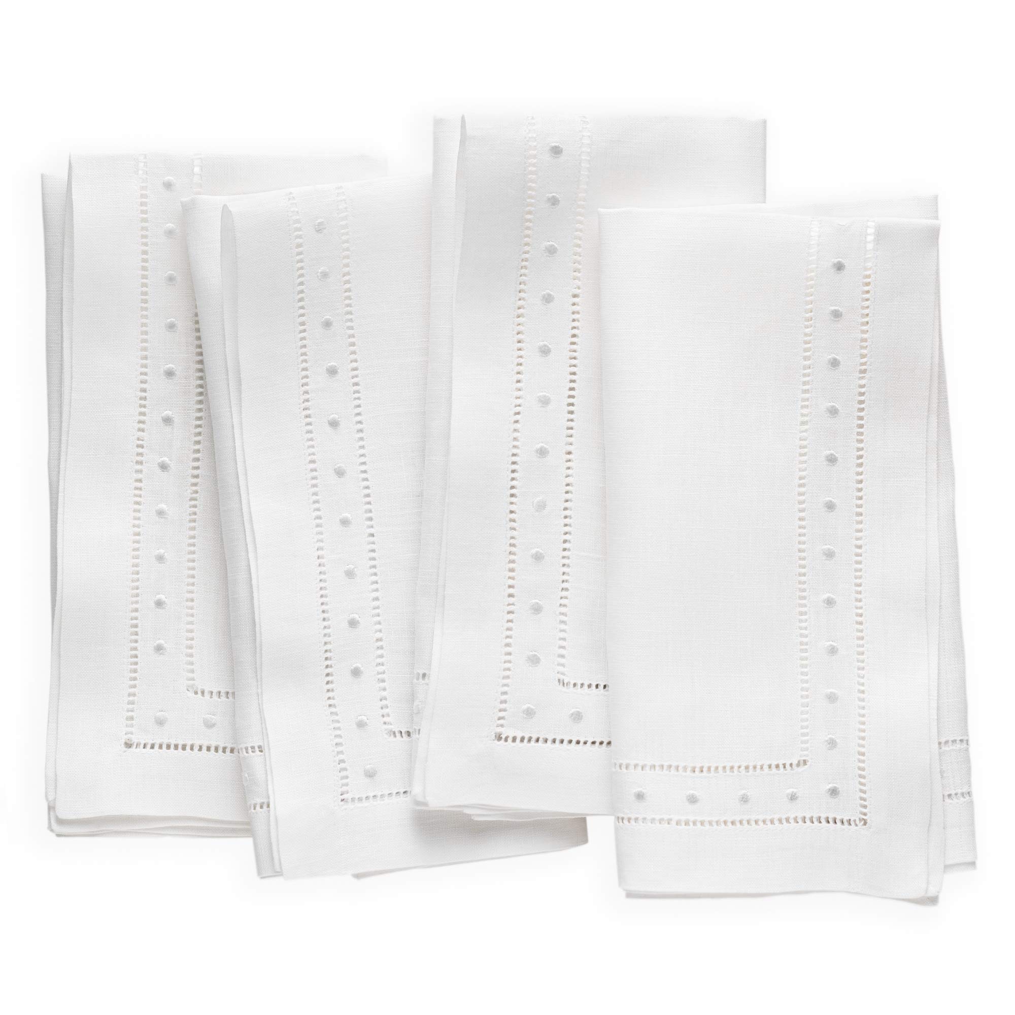 O'lucio Easter Linen Napkins Cloth - White 45 x 45 cm, Set of 4 Hemstitched Dinner Napkins with Embroidered Swiss Dot - Machine Washable, French Flax Natural Fabric for Spring, Summer Holidays — image 1