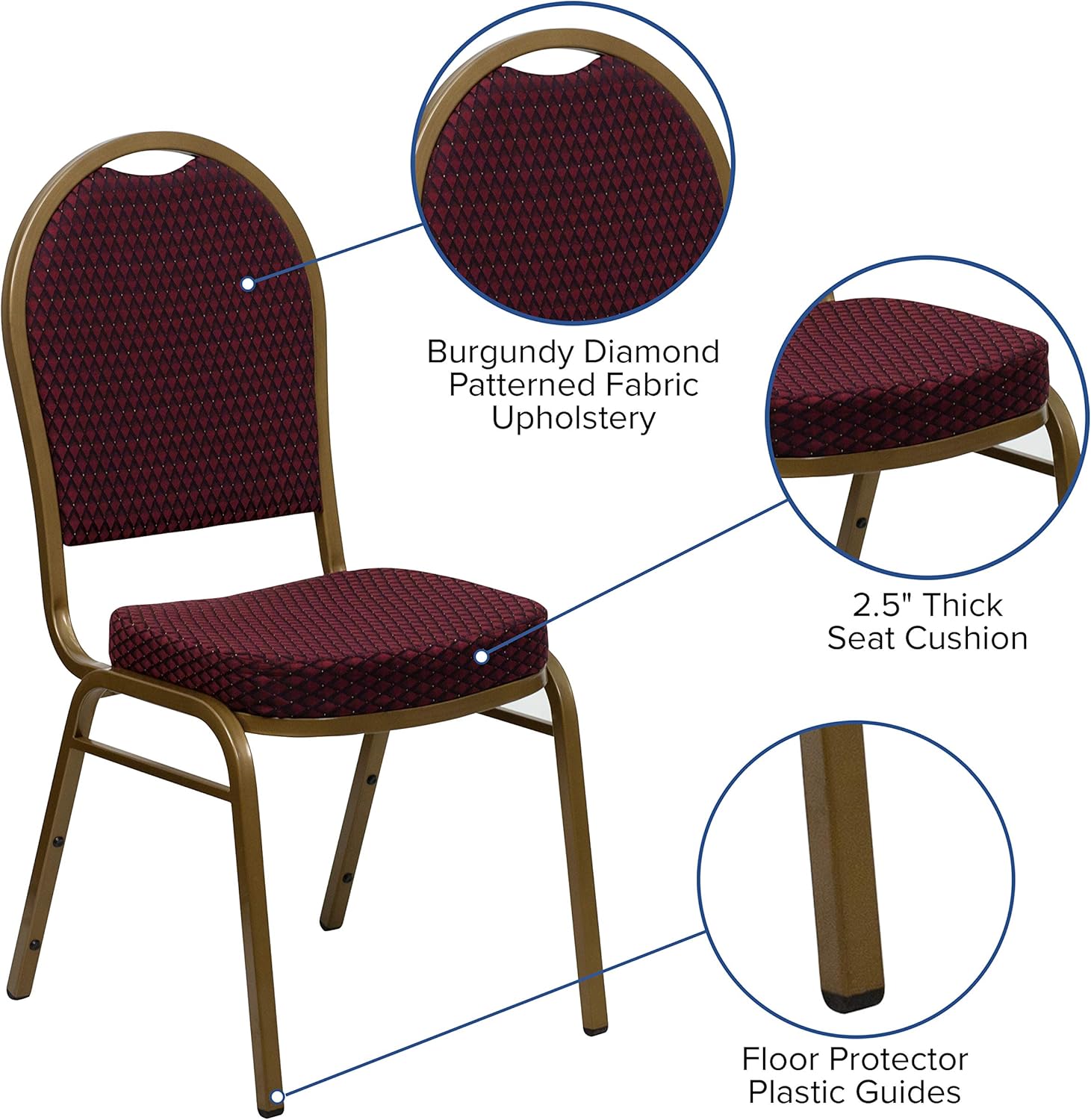 Flash Furniture HERCULES Series Dome Back Stacking Banquet Chair in Burgundy Patterned Fabric - Gold Frame: Furniture & Decor
