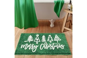ALDOPEIN Merry Christmas Tufted Indoor Doormat Washable, Cute Green Modern Christmas Tree Bathroom Rugs Non Slip, Festive Xmas Holiday Winter 2x3 Throw Area Rugs for Kitchen Entryway