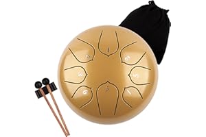 LOMUTY Rain Drum for Outside Garden - Steel Tongue Drum 6 Inch 8 Notes Outdoor Meditation Instrument with Waterproof Bag, Mallets, Finger Picks(Gold)