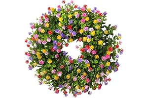 ADORAMUSDE Spring Wreaths for Front Door 18 inches, Spring Door Wreath Eucalyptus Farmhouse Summer Flower Artificial Outdoor Decor Colorful Floral Wreaths Green Decoration Home Wall Garden Window Porch Rustic