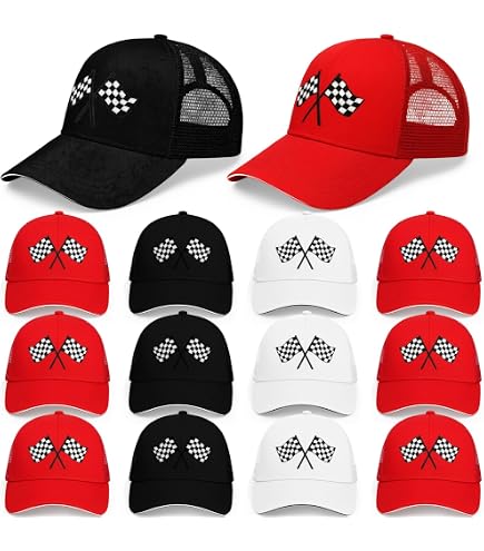 12 Pack Adjustable Checkered Flag Baseball Caps for Racing Fans Bulk Party Race Car Hats for Men Women, Funny Adjustable Washed Cotton  main image 4