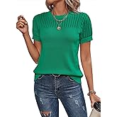 Dokotoo Womens Summer Tops Dressy Casual Crewneck Short Sleeve Shirts Solid Hollow Out Knit Loose Sweater Blouses