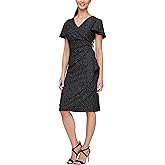 S.L. Fashions Womens Midi V-Neck Sheath Cocktail Dress W/Flutter Sleeves, Wedding Guest (Petite and Regular Sizes)