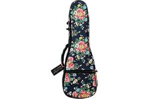 MUSIC FIRST Original Desgin, Canvas " Dark Night Garden" Floral Soprano Ukulele Case, Ukulele Bag, Ukulele Backpack (Fit for 