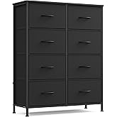SONGMICS Dresser for Bedroom, Chest of Drawers, Steel, MDF, 8 Non-Woven Fabric Drawers, Storage Organizer Unit, Closet, Entryway, Ink Black and Ebony Black ULGS124B01S
