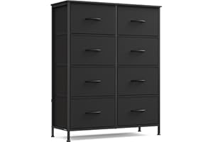 SONGMICS Dresser for Bedroom, Chest of Drawers, Steel, MDF, 8 Non-Woven Fabric Drawers, Storage Organizer Unit, Closet, Entryway, Ink Black and Ebony Black LGS124B01S