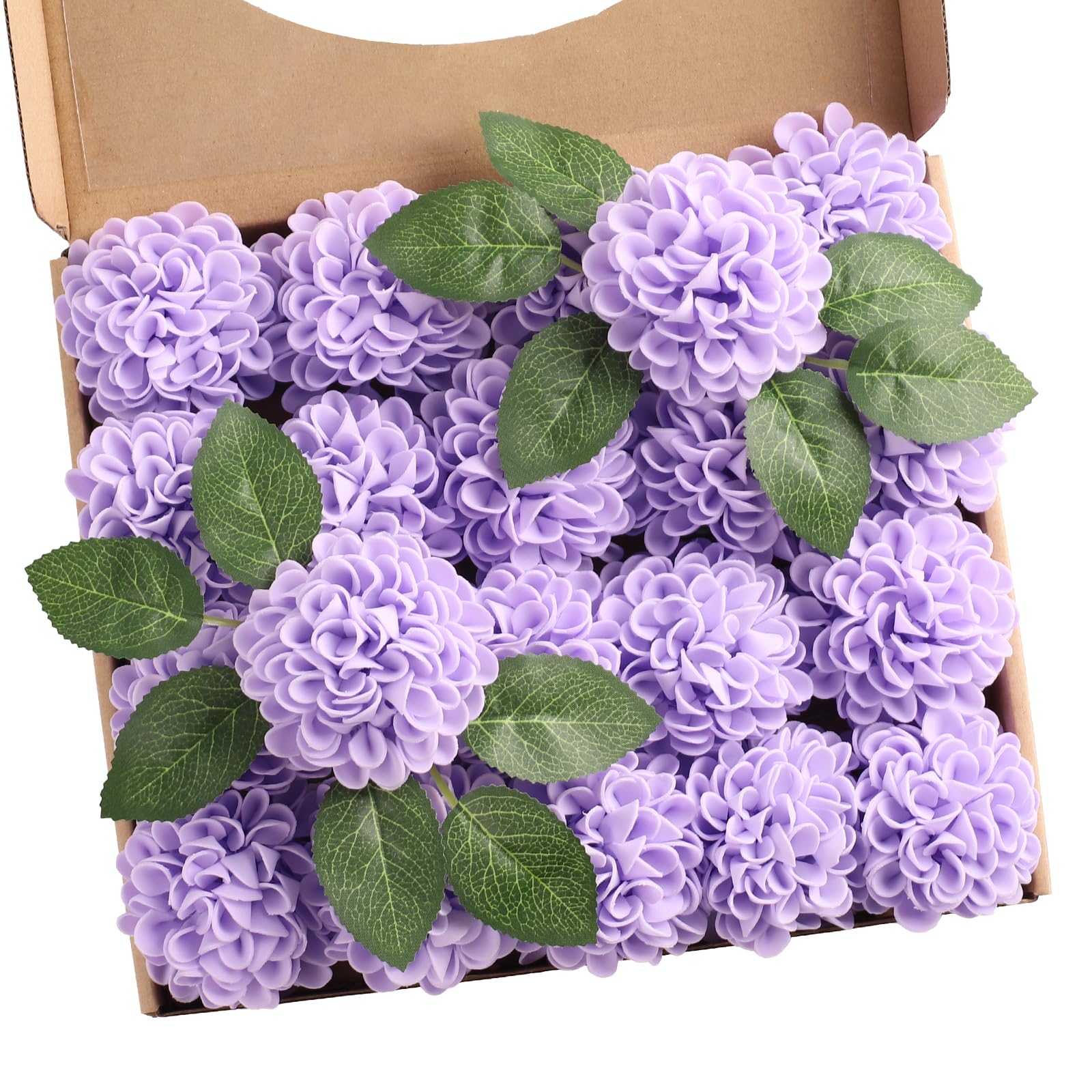 N&T NIETING Artificial Flowers 20pcs Fake Dahlia Flowers with Leaves and Stems, Foam Dahlia DIY Flower for Wedding Bouquets Floral Centerpieces Arrangements Shower Party Home Decor, Purple