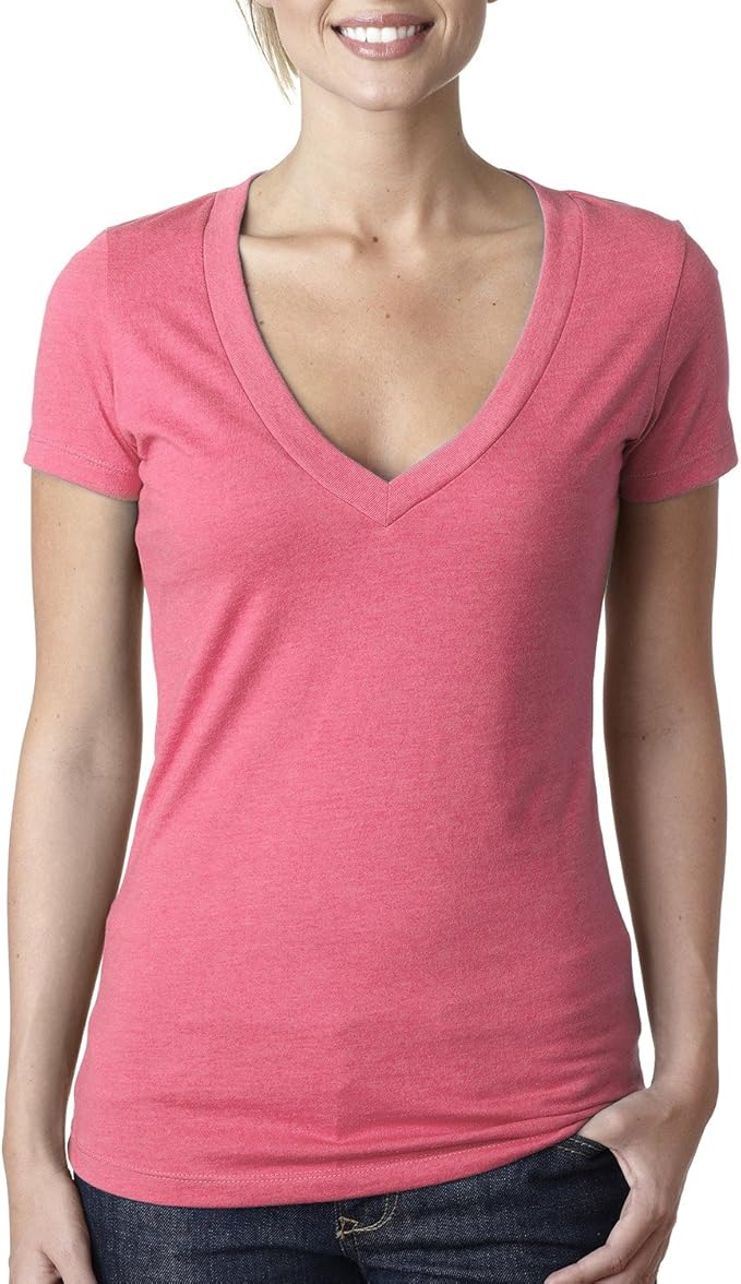 Next Level Baby Rib Knit Short Sleeve Deep VNeck TShirt, Hot Pink