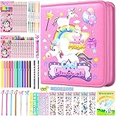 DOKKIA Fruit Scented Kids Coloring Pens Markers Set 65 PCS Art Craft Drawing Case Washable Kits Pencil Crayon&Coloring Book Supplies,Birthday Gifts for Girls 4-5-6-7-8-12 Year Old Rainbow Unicorn Pink