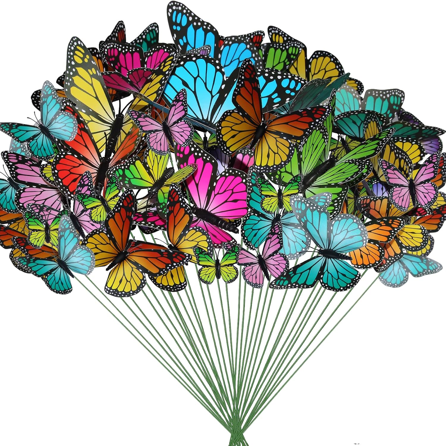 Decorative Garden Stakes - 60 Pcs Day of The Dead Monarch Butterfly Stakes 3D Garden Butterfly Ornaments 4 Different Size Waterproof Butterflies Stake Yard Stakes Decorative for Halloween, Flower Bed,Home,Dia De Los Muertos