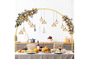 PINPON Over The Table Rod Stand with Clamps Adjustable Max Length 100" Max Height 53" Semi-circular Metal Balloon Flower Table Arch Decoration for Party Birthday Wedding Anniversary, Golden