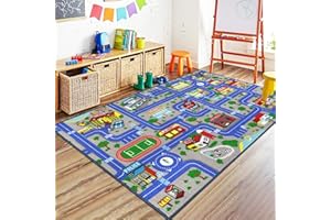 Capslpad Blue Car Road Kid Rug Carpet Playmat for Playoom Traffic Road Kids Play Mat for Toddler Non Slip Washable City Map Race Track Carpet Rug for Kids Room Bedroom Nursery Room Decor,5.2'x3.3'